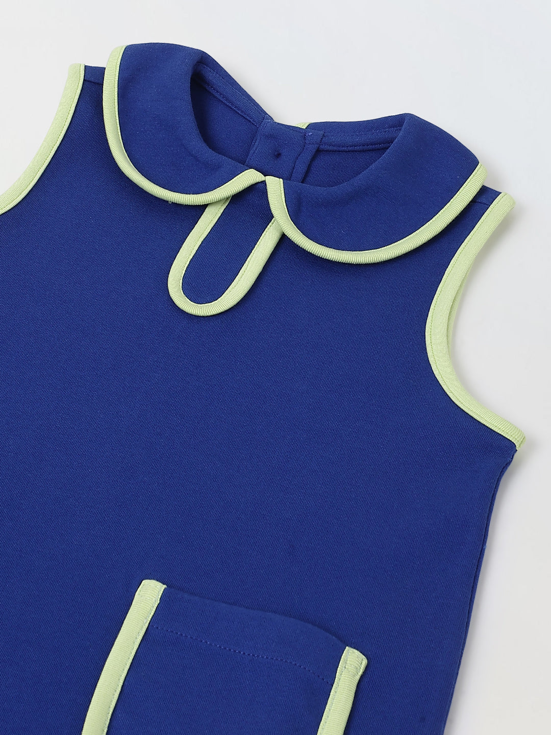 Spunkies Blue Girls Solid Peter Pan Collar Sleeveless Pleated A-Line Dress
