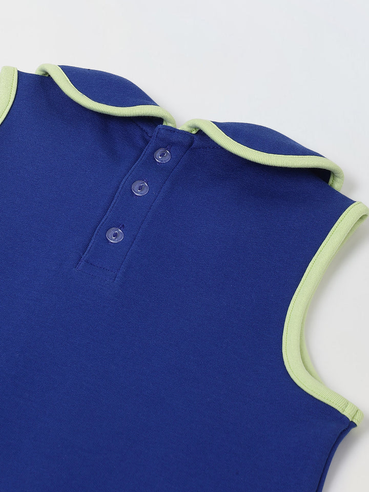 Spunkies Blue Girls Solid Peter Pan Collar Sleeveless Pleated A-Line Dress