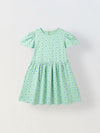 Spunkies Green Girls Round Neck Short Sleeves Fit & Flare Dress