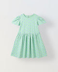 Spunkies Green Girls Round Neck Short Sleeves Fit & Flare Dress