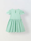 Spunkies Green Girls Round Neck Short Sleeves Fit & Flare Dress
