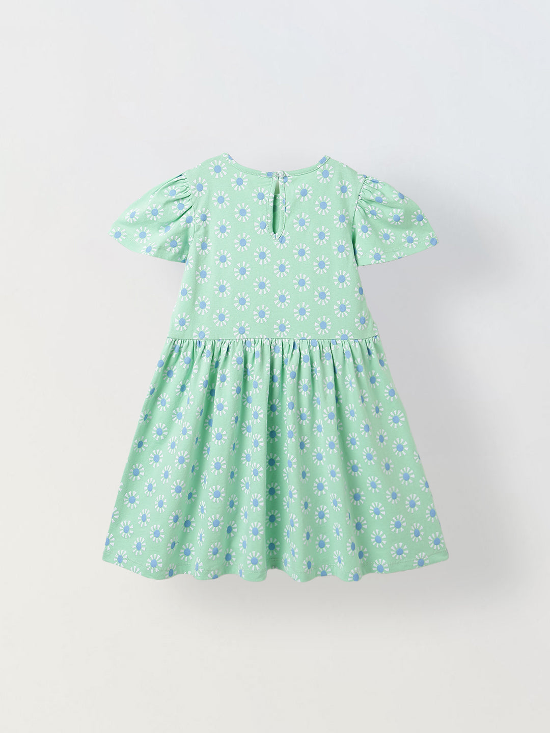 Spunkies Green Girls Round Neck Short Sleeves Fit & Flare Dress