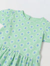 Spunkies Green Girls Round Neck Short Sleeves Fit & Flare Dress