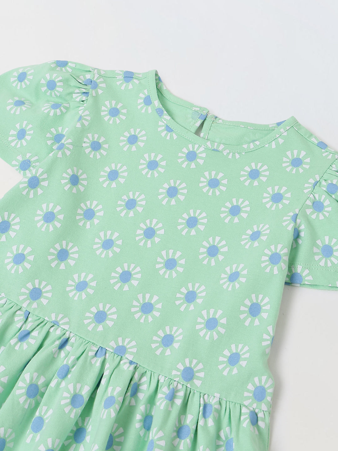 Spunkies Green Girls Round Neck Short Sleeves Fit & Flare Dress