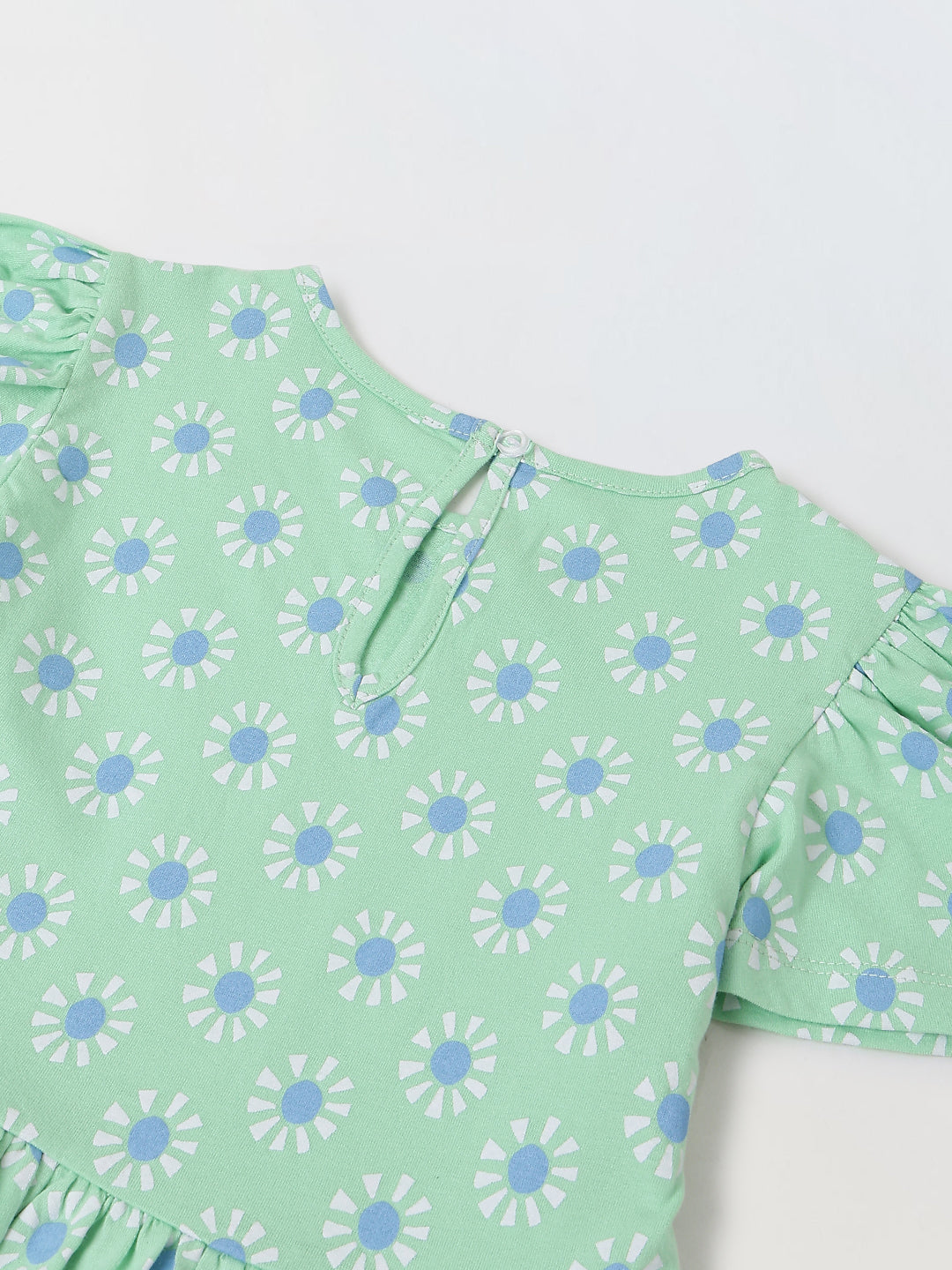Spunkies Green Girls Round Neck Short Sleeves Fit & Flare Dress