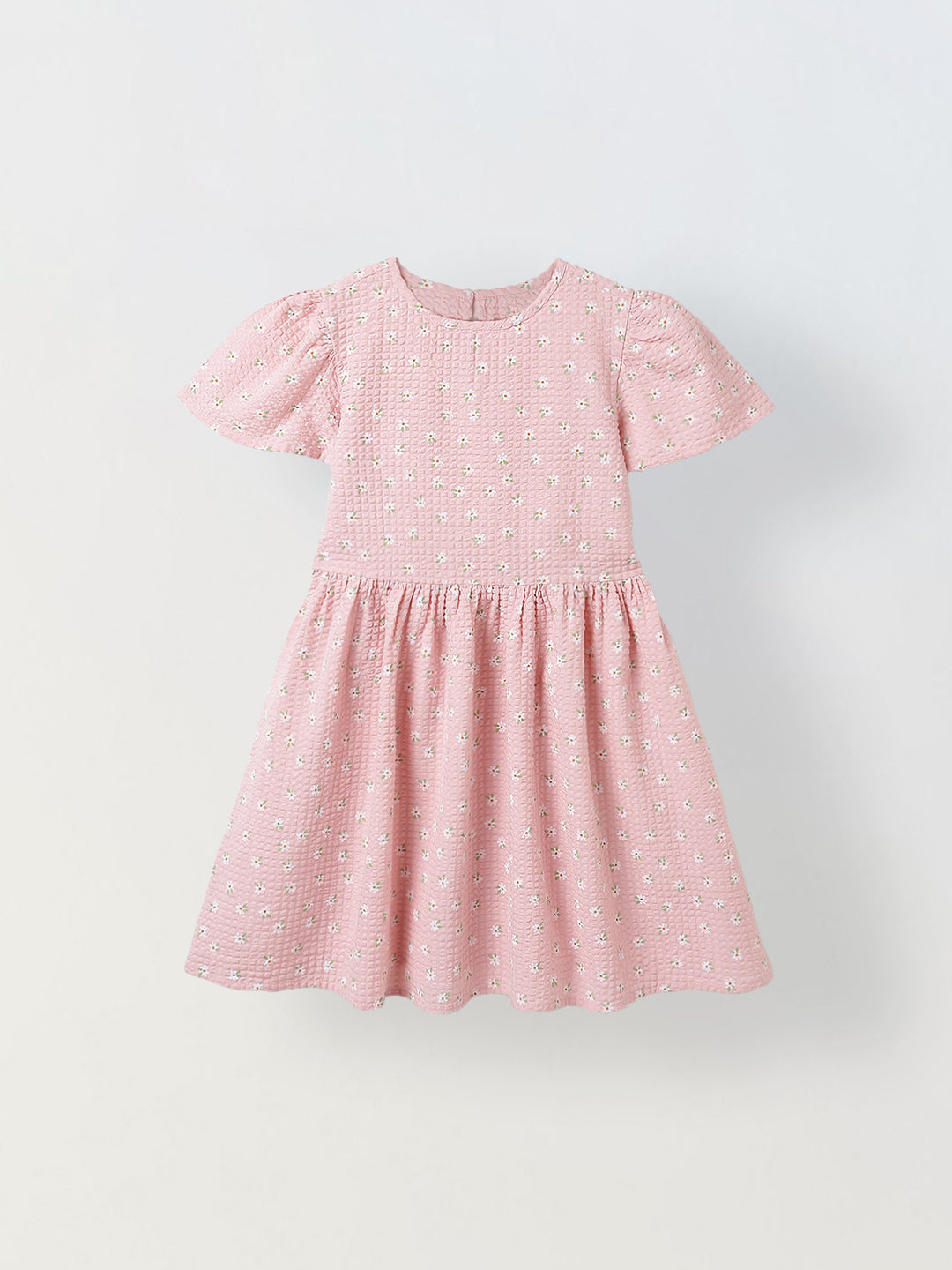 Spunkies Girls Pink Seersucker 100% Cotton Puff Sleeve Dress