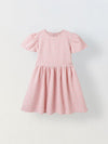Spunkies Girls Pink Seersucker 100% Cotton Puff Sleeve Dress