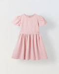 Spunkies Girls Pink Seersucker 100% Cotton Puff Sleeve Dress