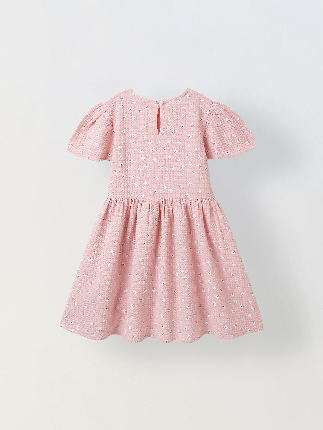 Spunkies Girls Pink Seersucker 100% Cotton Puff Sleeve Dress