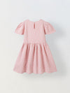 Spunkies Girls Pink Seersucker 100% Cotton Puff Sleeve Dress