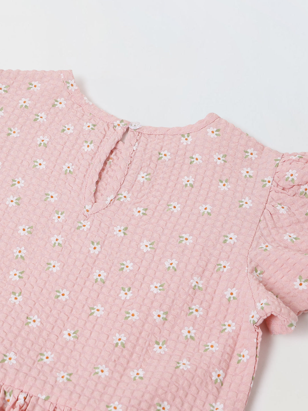 Spunkies Girls Pink Seersucker 100% Cotton Puff Sleeve Dress