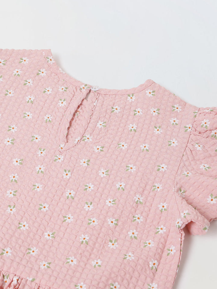 Spunkies Girls Pink Seersucker 100% Cotton Puff Sleeve Dress