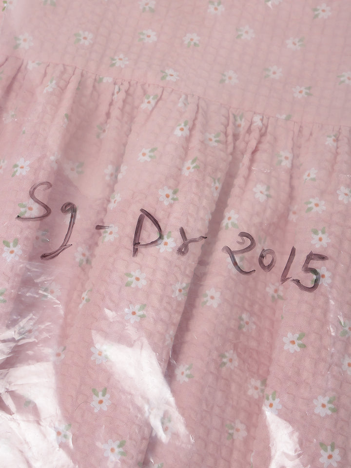Spunkies Girls Pink Seersucker 100% Cotton Puff Sleeve Dress