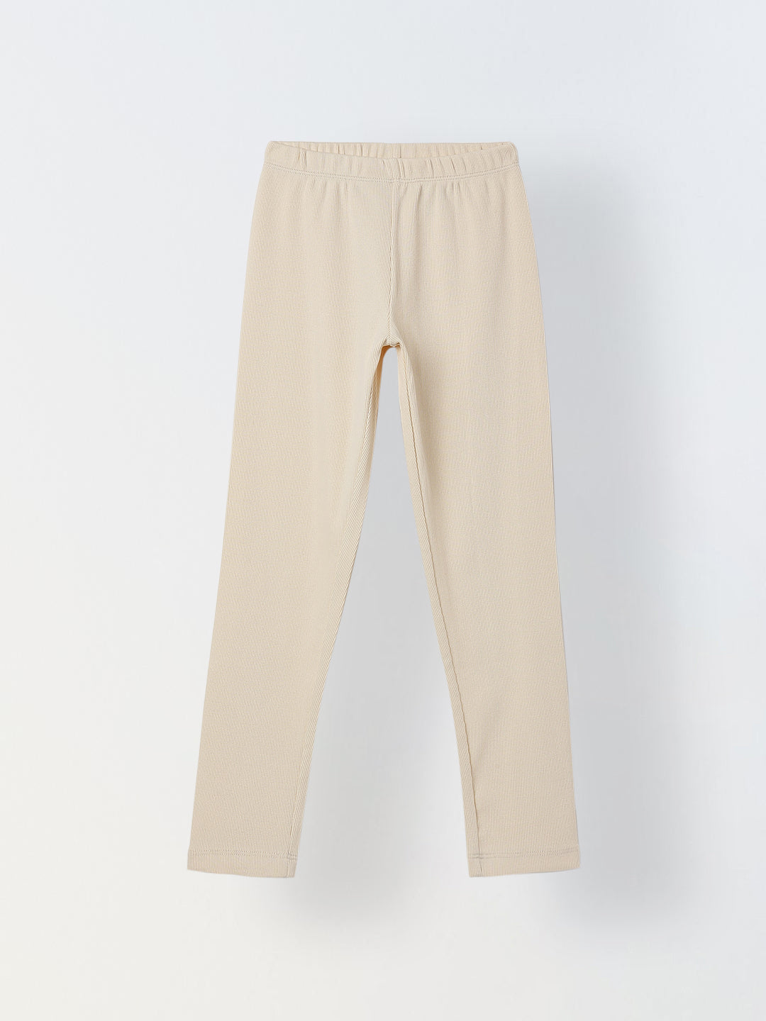 Girls Beige Ribbed Fitted Leggings