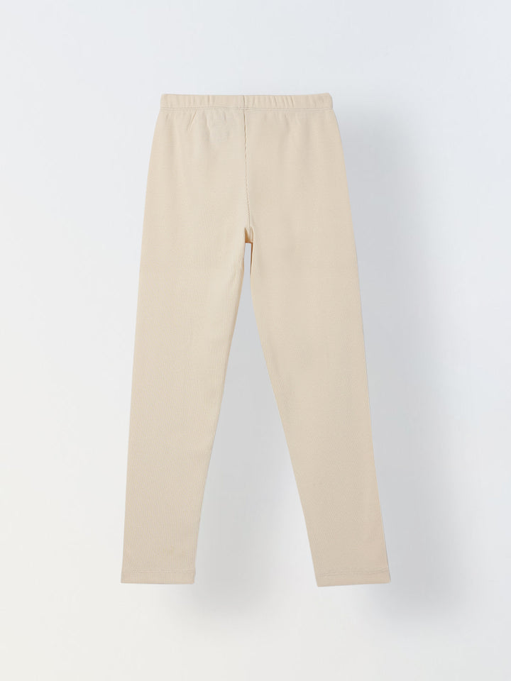 Girls Beige Ribbed Fitted Leggings