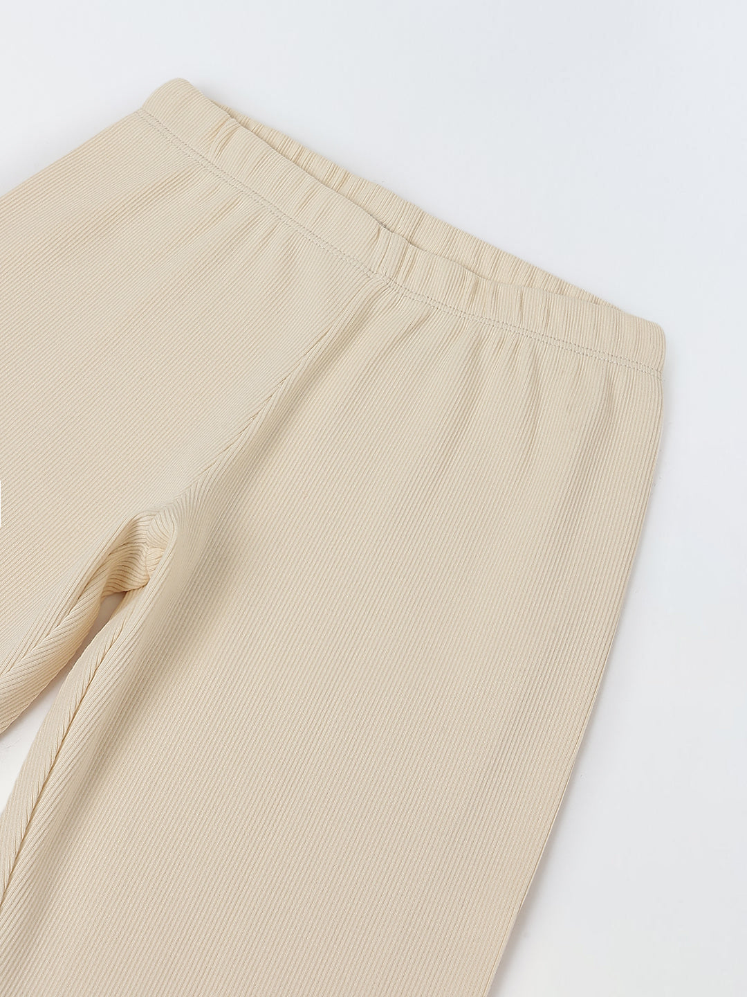 Girls Beige Ribbed Fitted Leggings