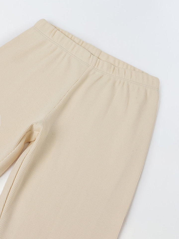 Girls Beige Ribbed Fitted Leggings