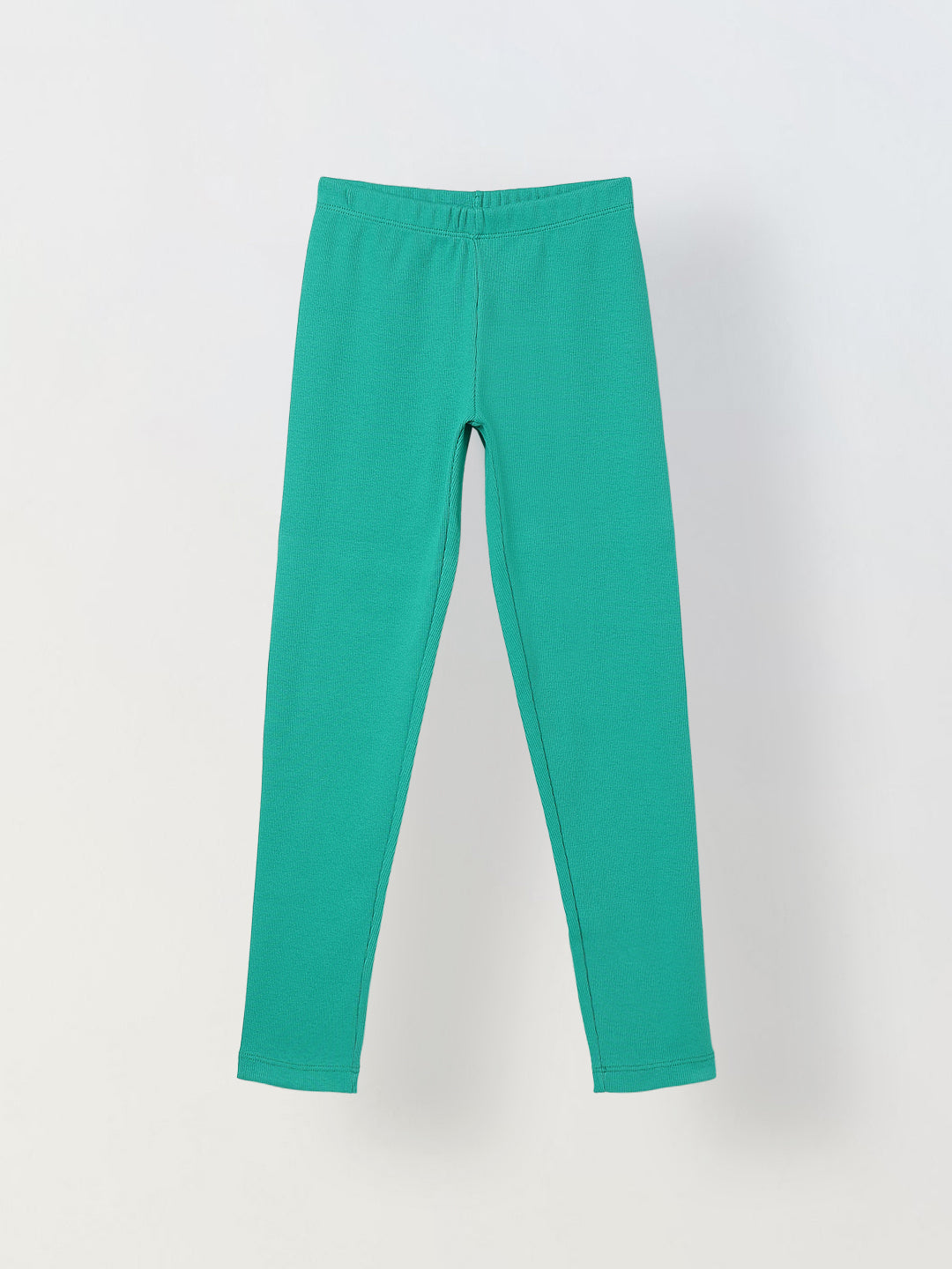 Girls Green Ribbed Fitted Leggings