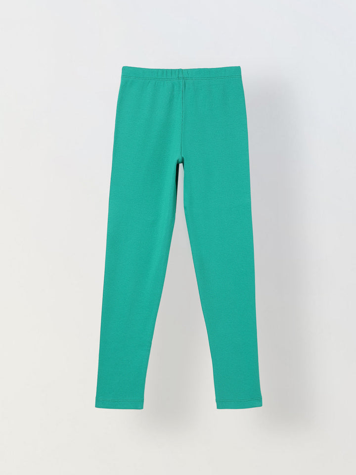 Girls Green Ribbed Fitted Leggings