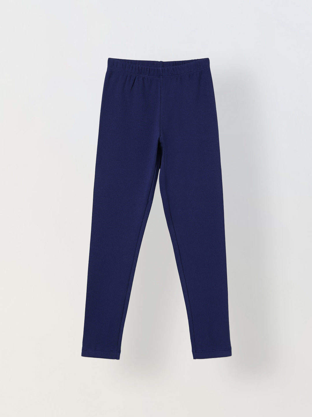 Girls Navy Ribbed Fitted Leggings
