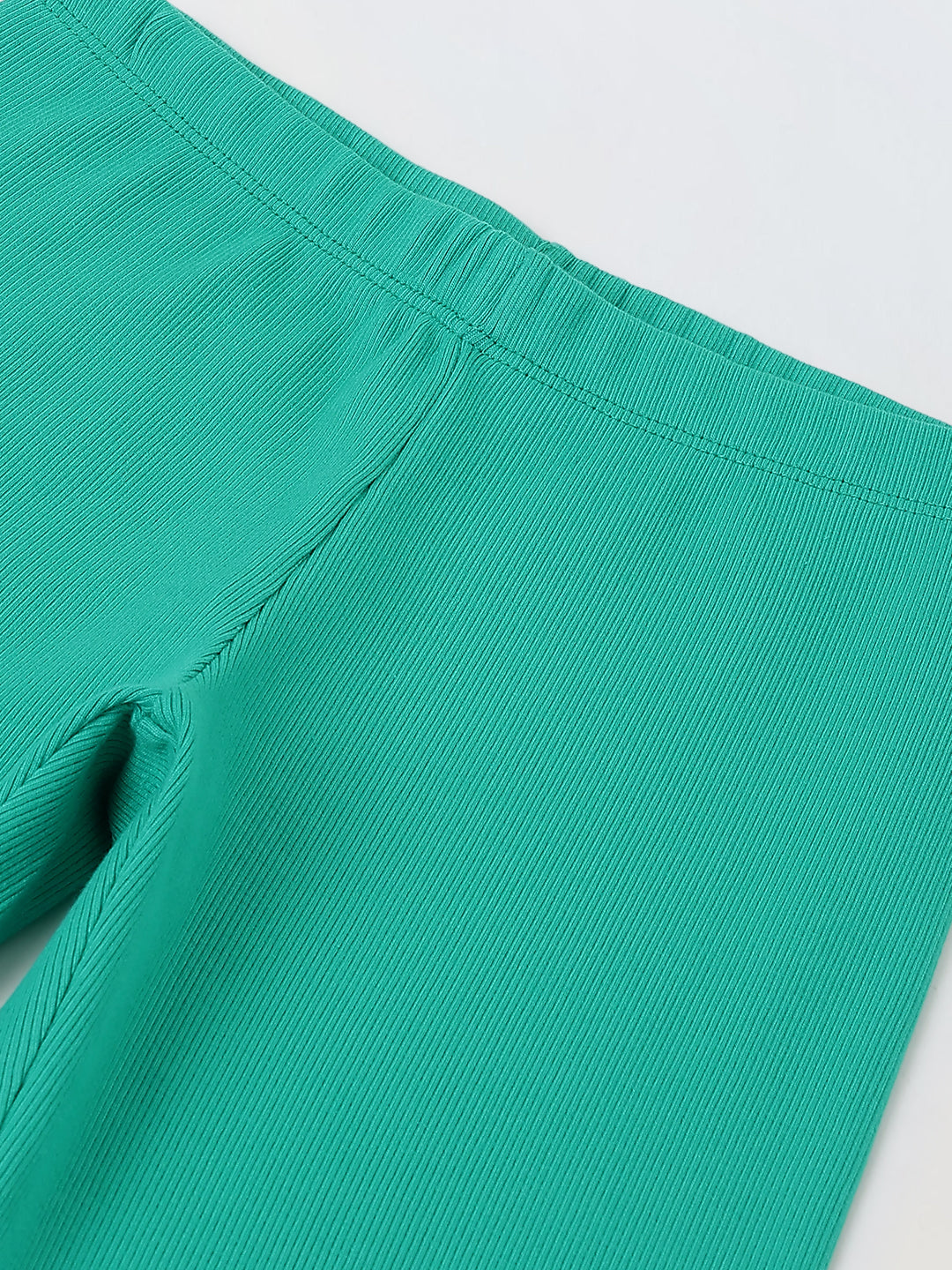 Girls Green Ribbed Fitted Leggings