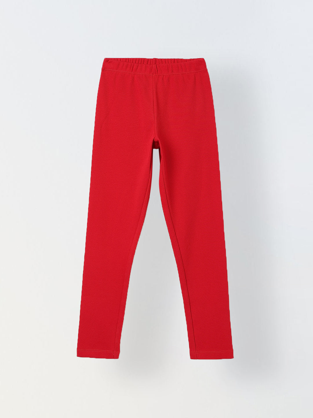 Girls Red Ribbed Fitted Leggings
