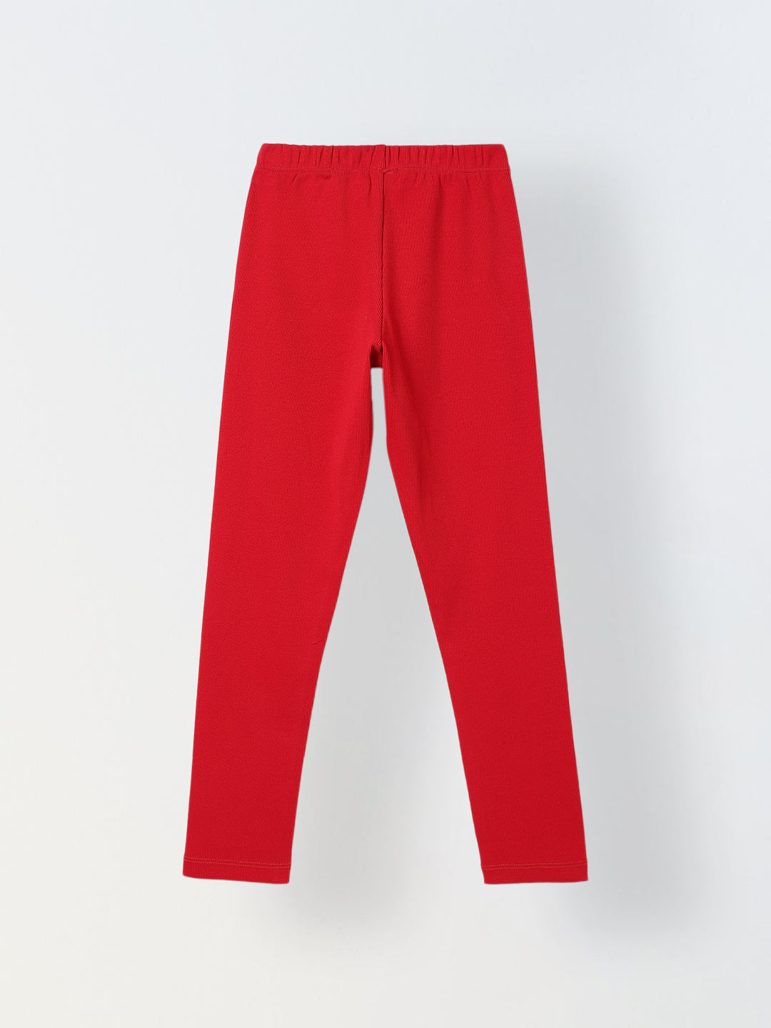 Girls Red Ribbed Fitted Leggings
