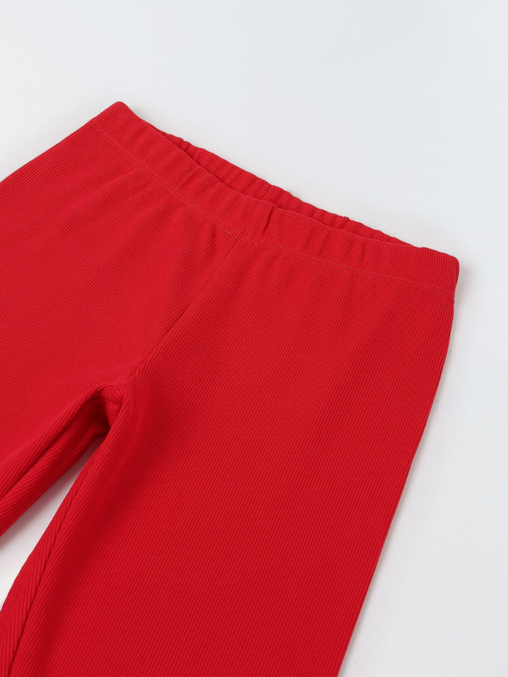 Girls Red Ribbed Fitted Leggings