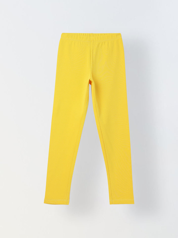Girls Yellow Ribbed Fitted Leggings