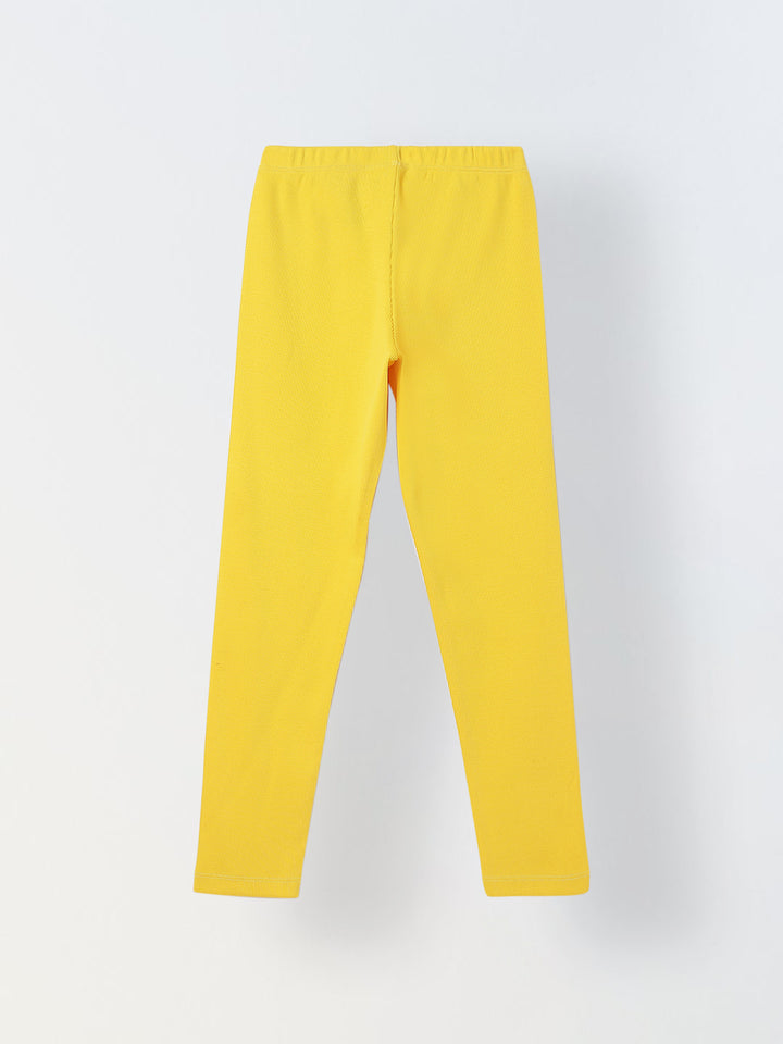 Girls Yellow Ribbed Fitted Leggings