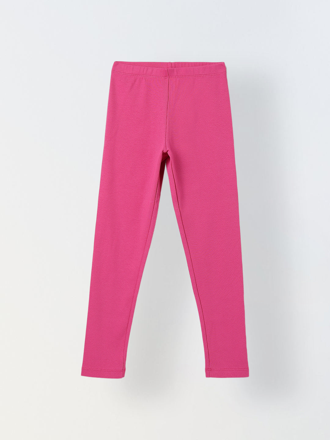 Girls Fushia Pink Ribbed Fitted Leggings