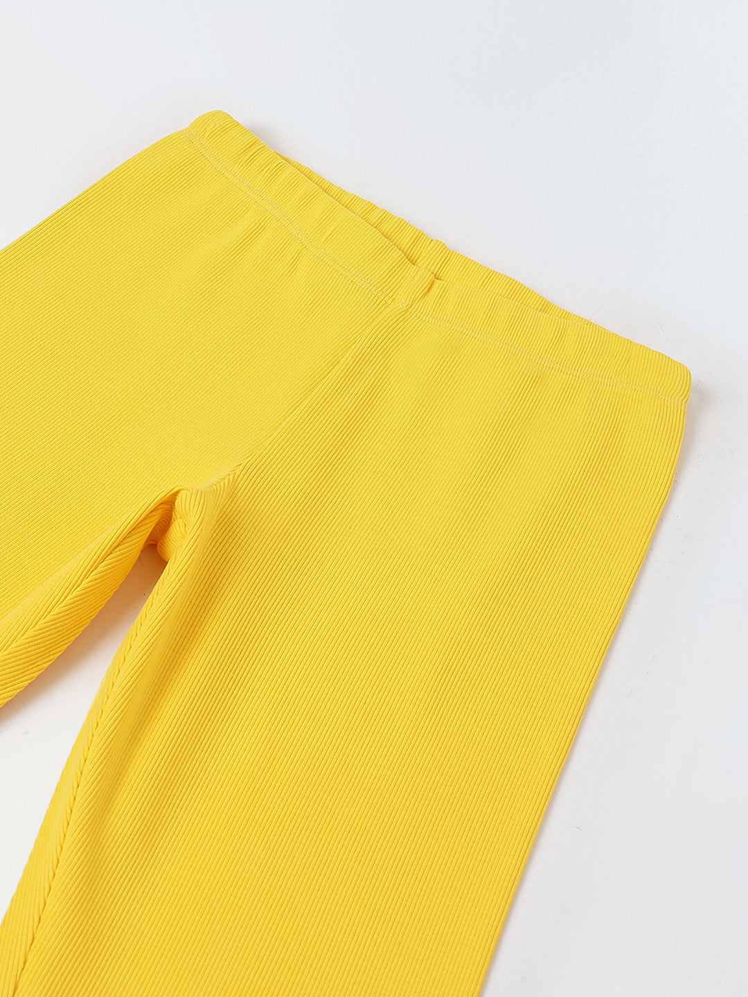 Girls Yellow Ribbed Fitted Leggings