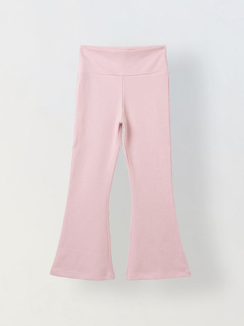Spunkies Girls Pink Textured Floral Elasticated Waist Flared Leggings