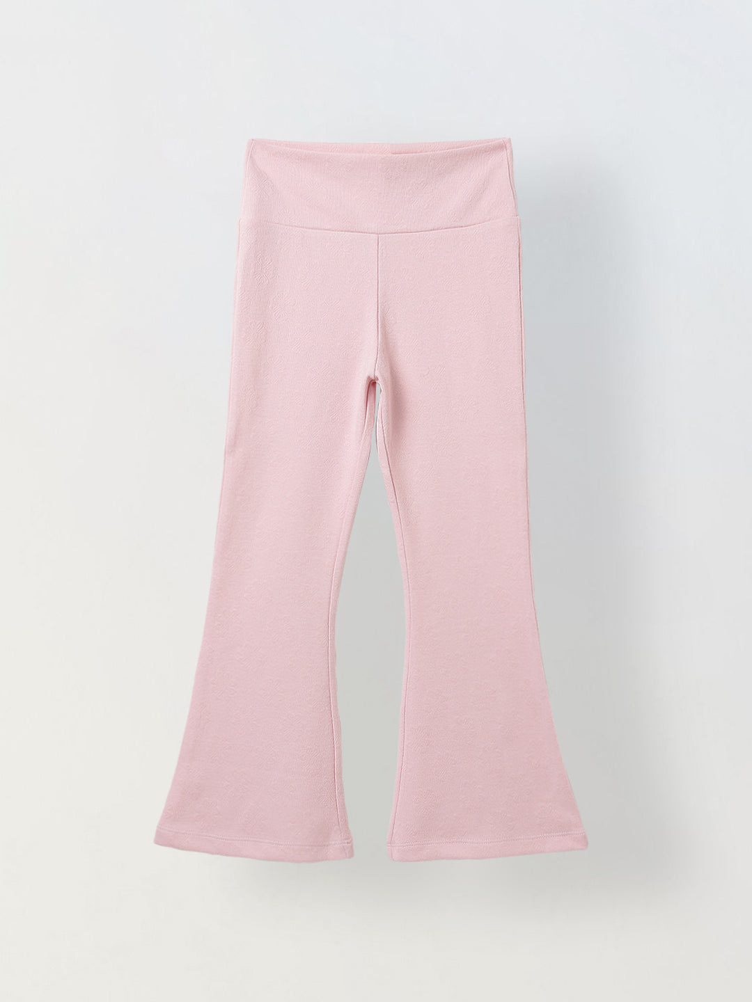 Spunkies Girls Pink Textured Floral Elasticated Waist Flared Leggings