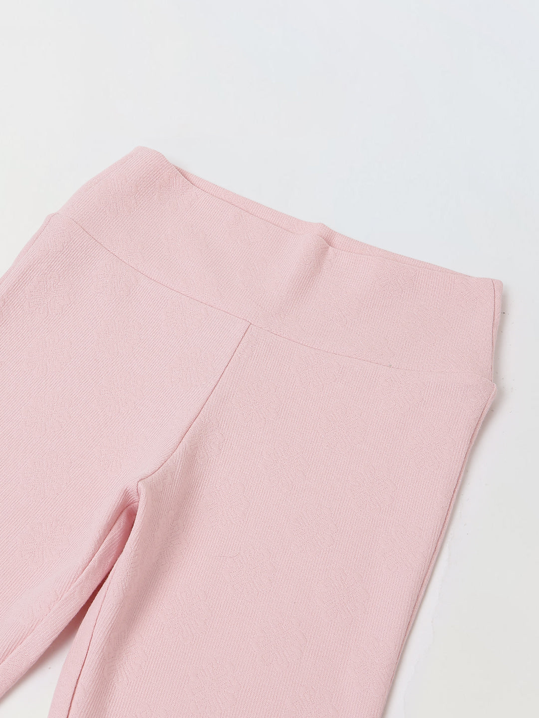 Spunkies Girls Pink Textured Floral Elasticated Waist Flared Leggings