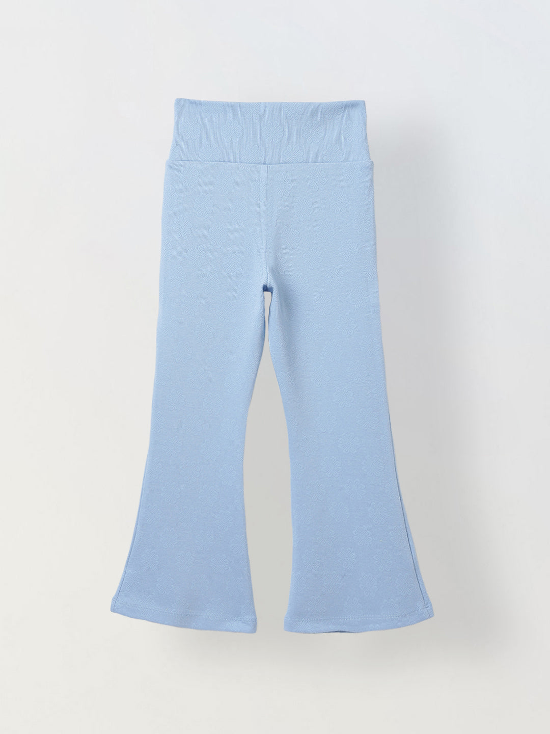 Spunkies Girls Blue Textured Floral Elasticated Waist Flared Leggings