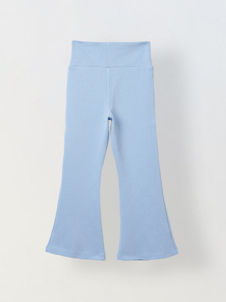 Spunkies Girls Blue Textured Floral Elasticated Waist Flared Leggings