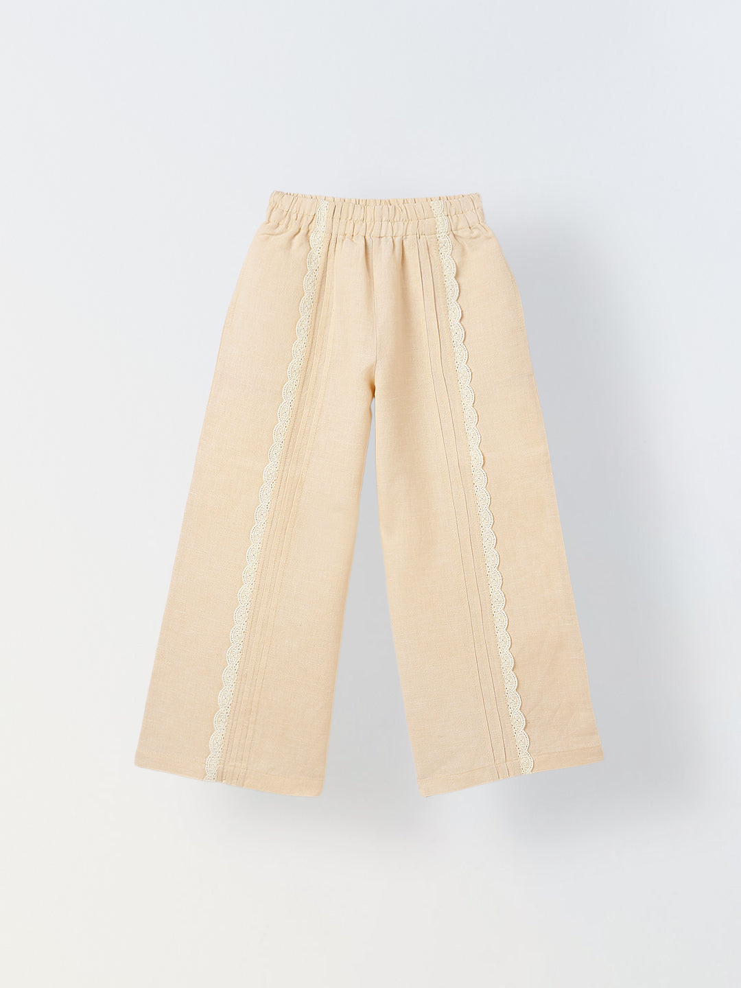 Spunkies Girls Beige Lace Detailed Elasticated Waist Trousers