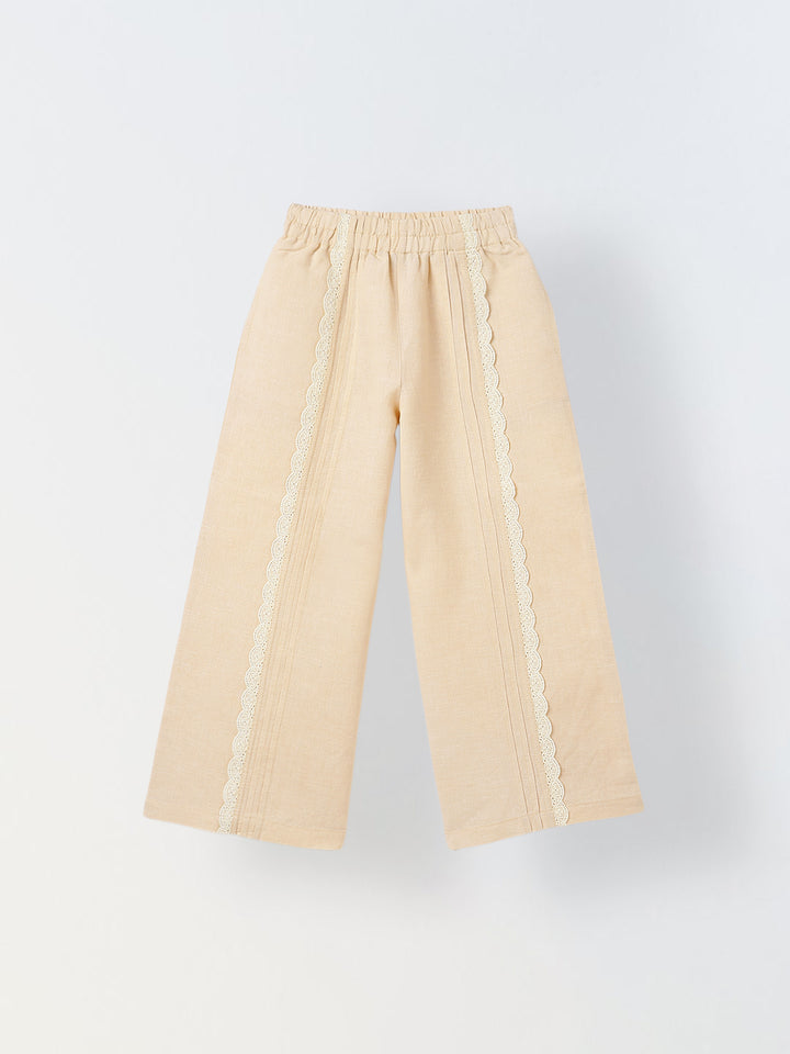 Spunkies Girls Beige Lace Detailed Elasticated Waist Trousers