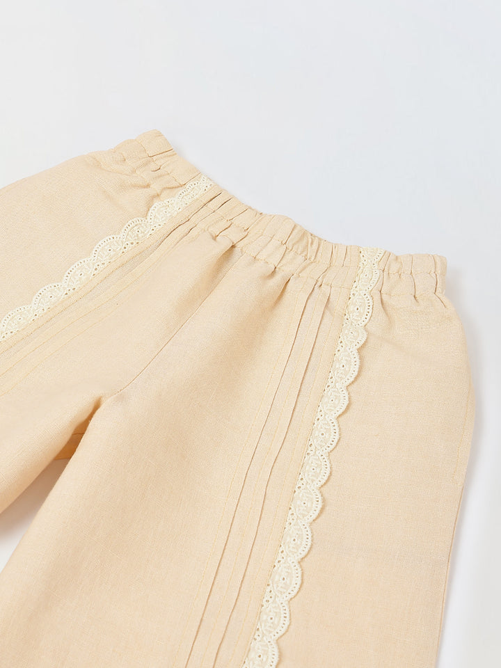 Spunkies Girls Beige Lace Detailed Elasticated Waist Trousers