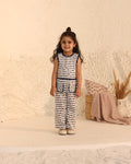 Spunkies Girls White Embroidered Round Neck Sleeveless Top and Trousers Set