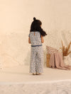Spunkies Girls White Embroidered Round Neck Sleeveless Top and Trousers Set