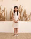 Spunkies Girls White Schiffli Cutwork Round Neck Sleeveless Top and Skirt Set