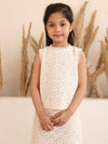 Spunkies Girls White Schiffli Cutwork Round Neck Sleeveless Top and Skirt Set