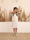 Spunkies Girls White Schiffli Cutwork Round Neck Sleeveless Top and Skirt Set