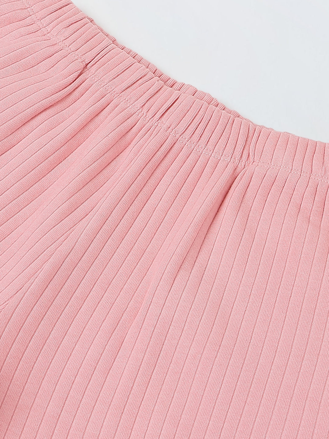 Spunkies Girls Pink Textured Round Neck Short Sleeves Peplum Top and Shorts Set