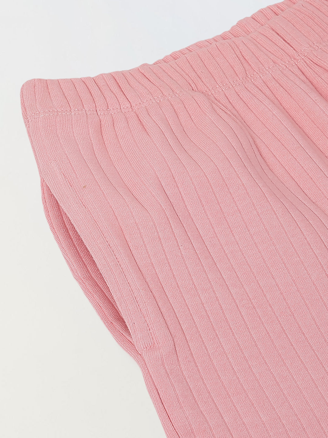 Spunkies Girls Pink Textured Round Neck Short Sleeves Peplum Top and Shorts Set