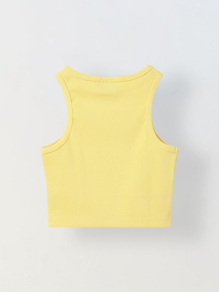 Spunkies Girls Yellow Solid Round Neck Sleeveless Tank Top