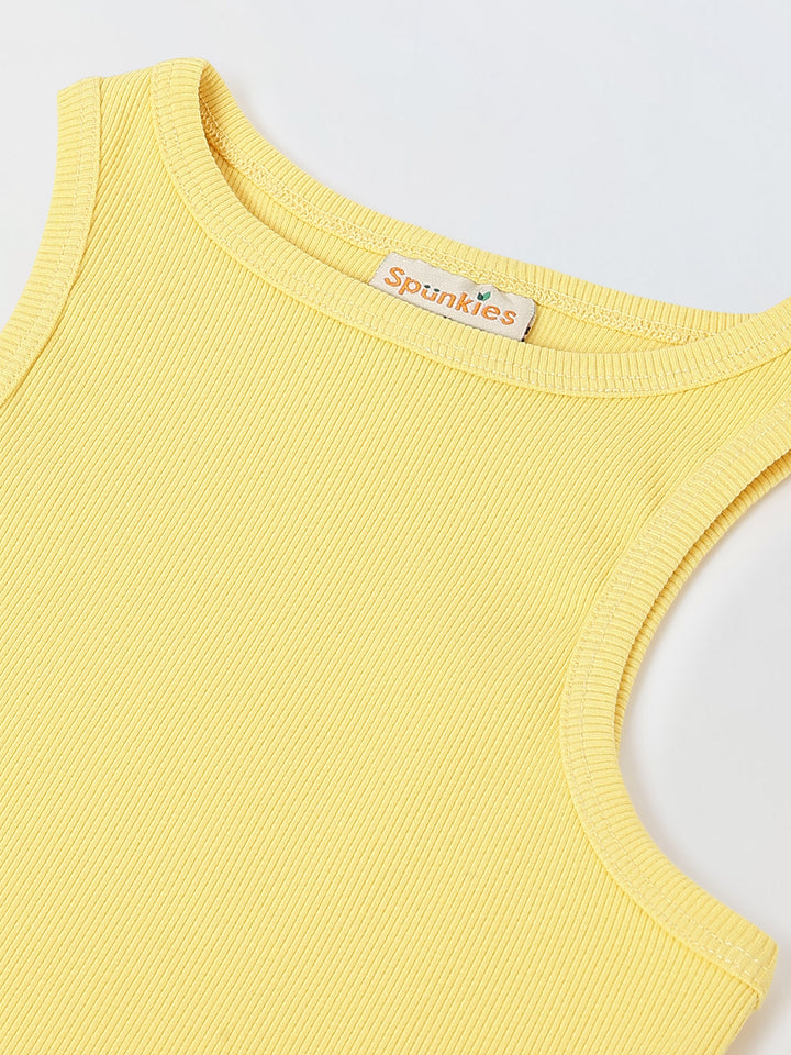 Spunkies Girls Yellow Solid Round Neck Sleeveless Tank Top