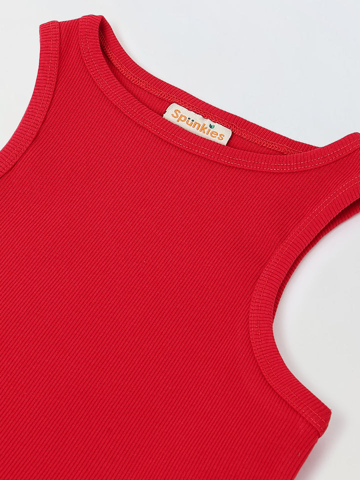 Spunkies Red Girls Solid Round Neck Sleeveless Tank Top